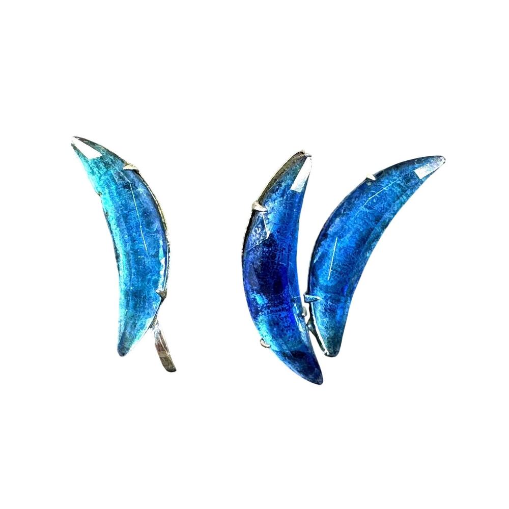 Vintage 1950's Scandinavian Sterling Silver Guilloché Enamel Stud Earrings